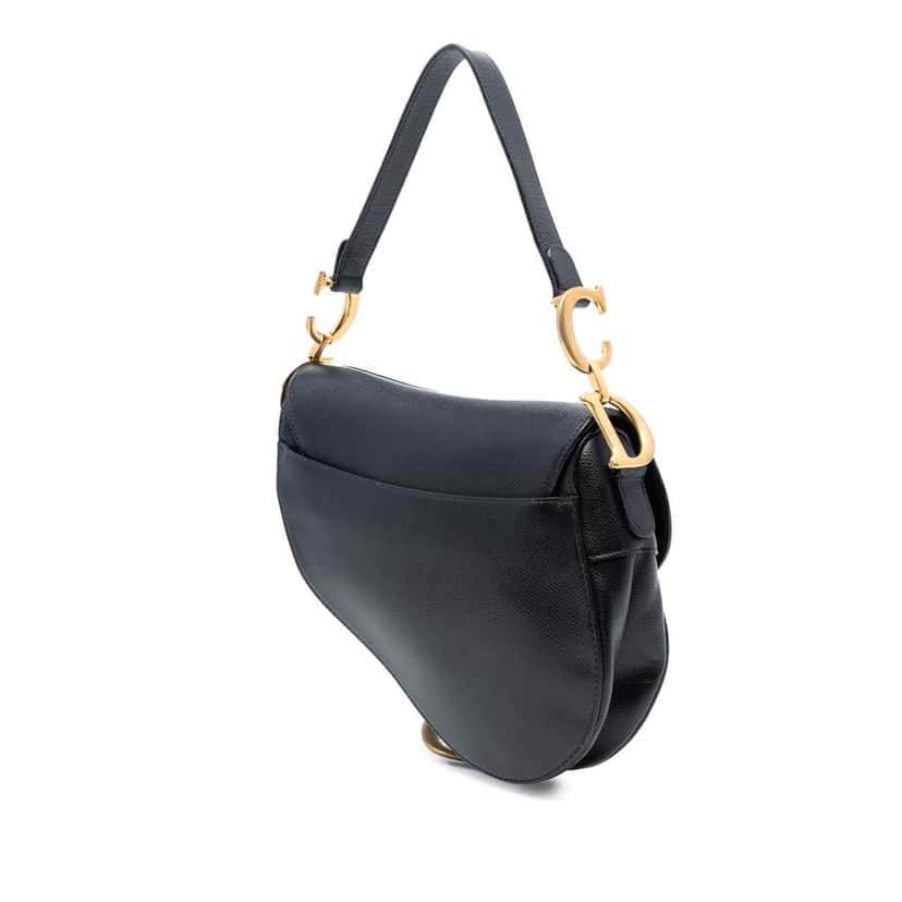 Dior Grained Calfskin Saddle Bag Black Leather Good condition - Back View