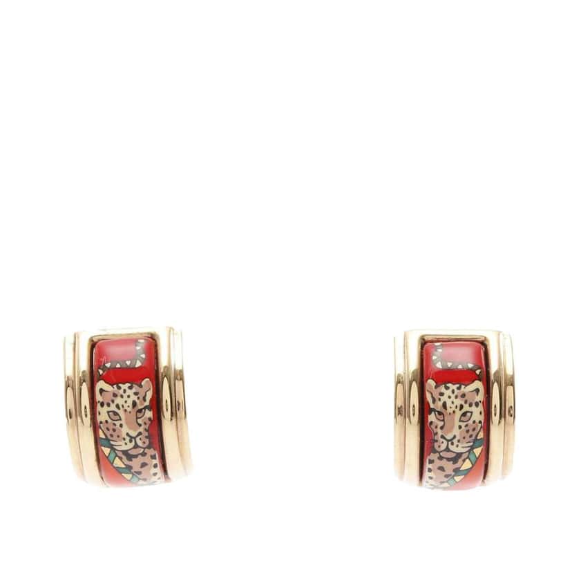Hermès Enamel Cloisonne Clip On Earrings Red Good condition - Front View