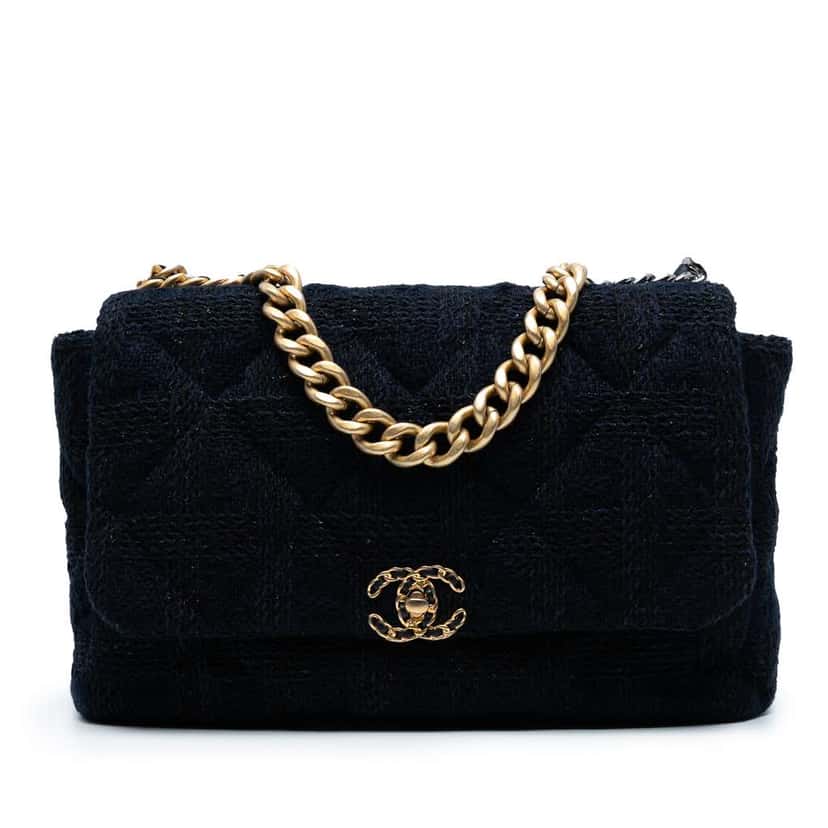 Chanel Maxi Tweed 19 Flap Black Tweed Good condition - Front View