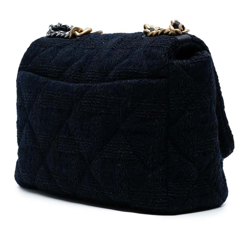 Chanel Maxi Tweed 19 Flap Black Tweed Good condition - Back View