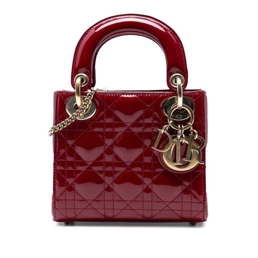 Dior Mini Patent Cannage Lady Dior Red Leather Good condition - Front View