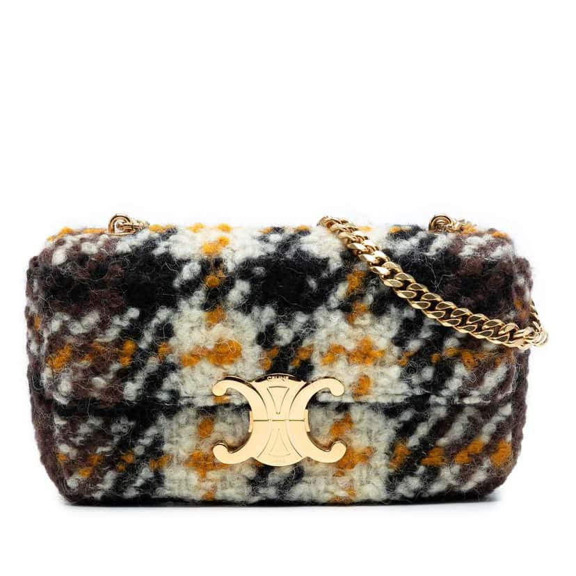 Celine Wool Triomphe Chain Shoulder Bag Black Wool Very good condition - Front View