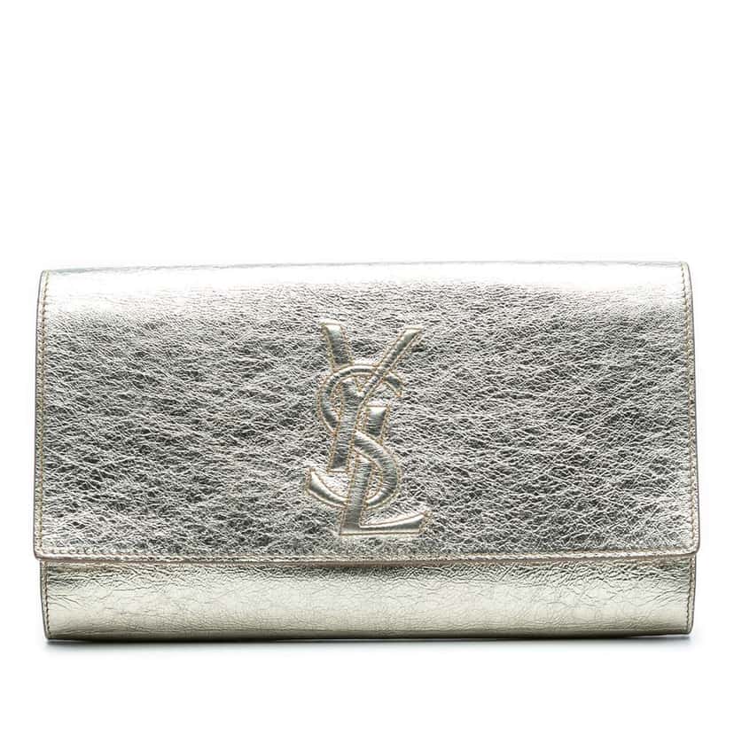 Saint Laurent Large Metallic Calfskin Monogram Belle De Jour Clutch Gold Leather Good condition - Front View