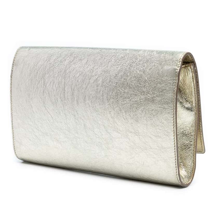 Saint Laurent Large Metallic Calfskin Monogram Belle De Jour Clutch Gold Leather Good condition - Back View