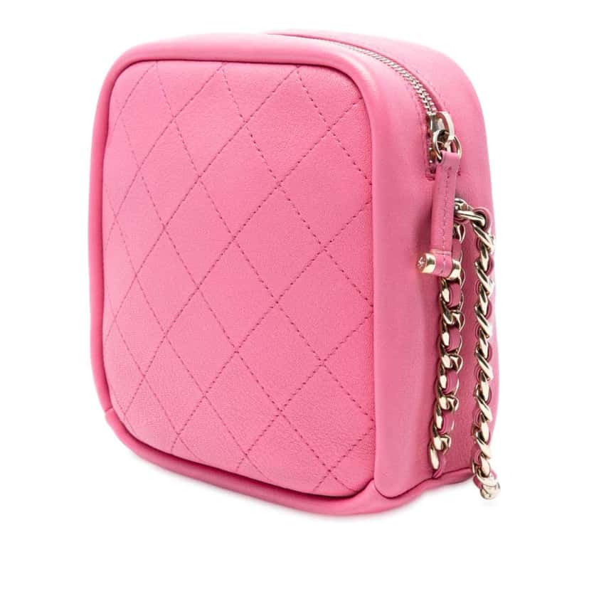Chanel Stitched Goatskin Casual Trip North South Camera Case Pink Leather Good condition - Back View