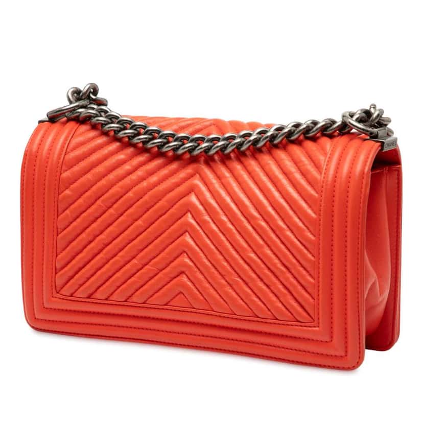 Chanel Old Medium Chevron Lambskin Boy Flap Red Leather Good condition - Back View