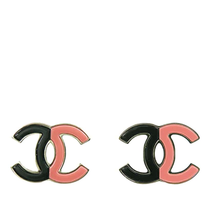 Chanel CC Enamel and Gold Plated Push Back Earrings Gold Metal Good condition - Front View
