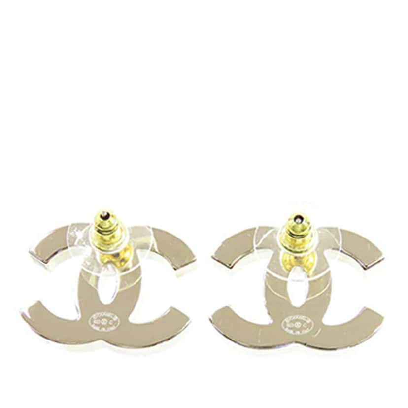 Chanel CC Enamel and Gold Plated Push Back Earrings Gold Metal Good condition - Back View