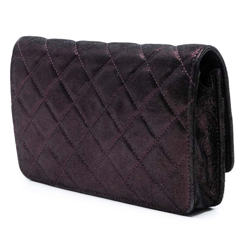 Chanel Quilted Iridescent Lambskin Tartan Button Wallet On Chain Purple Leather Good condition - Back View