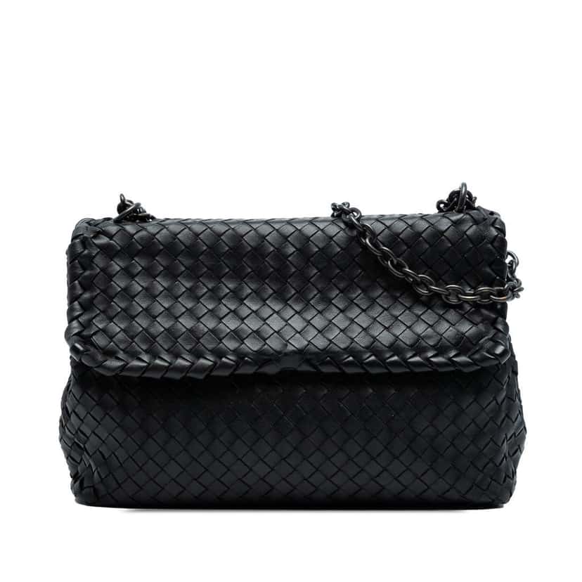 Bottega Veneta Medium Nappa Intrecciato Olimpia Shoulder Bag Black Leather Good condition - Front View