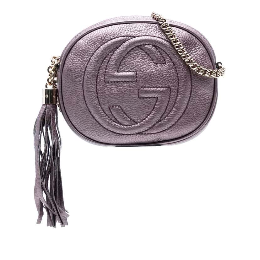 Gucci Mini Metallic Pebbled Calfskin Soho Chain Crossbody Purple Leather Very good condition - Front View