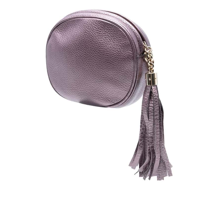 Gucci Mini Metallic Pebbled Calfskin Soho Chain Crossbody Purple Leather Very good condition - Back View