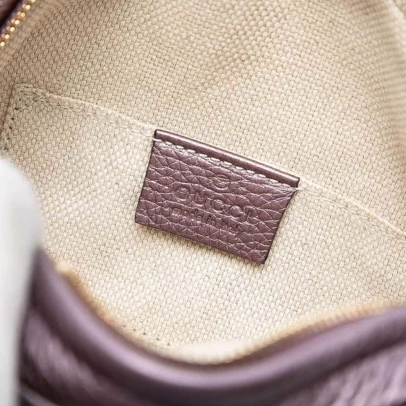 Gucci Mini Metallic Pebbled Calfskin Soho Chain Crossbody Purple Leather Very good condition - Box View