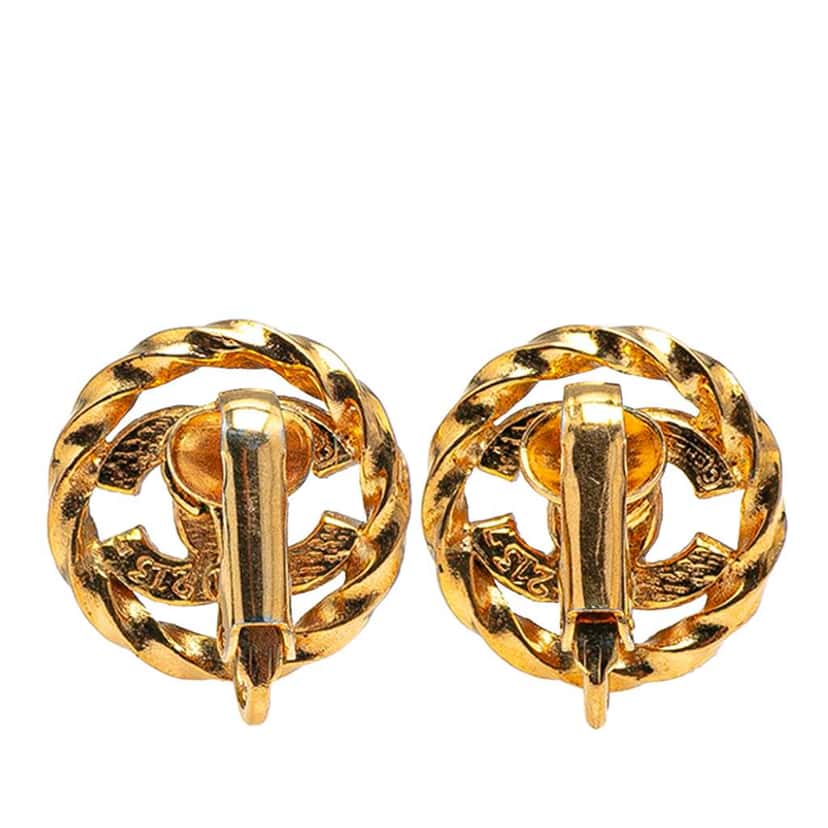Chanel Gold Plated CC Crystal Clip On Earrings Gold Metal Good condition - Back View