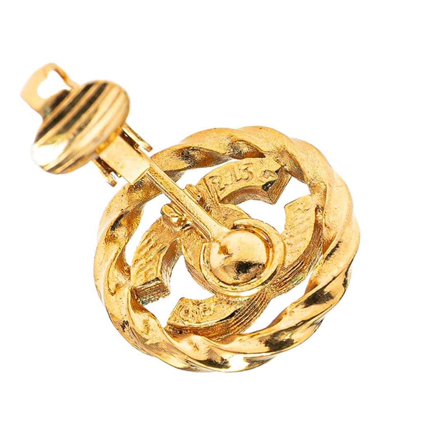 Chanel Gold Plated CC Crystal Clip On Earrings Gold Metal Good condition - Inside View
