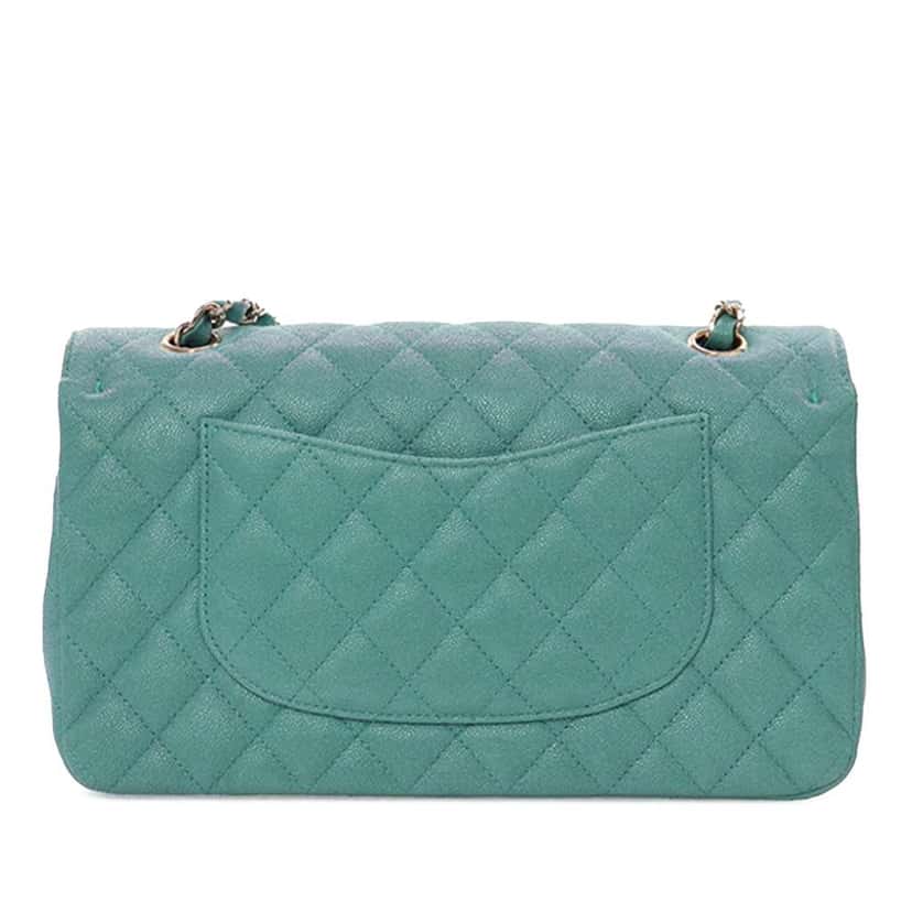 Chanel Medium Classic Iridescent Caviar Double Flap Blue Leather Good condition - Back View