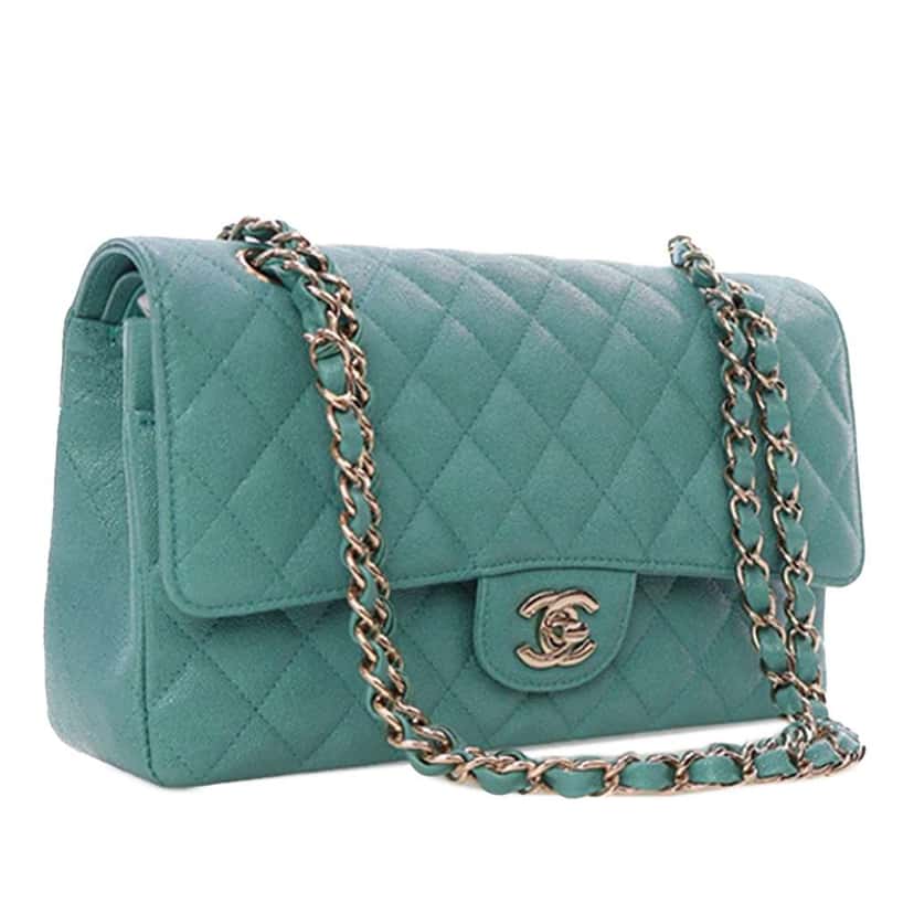 Chanel Medium Classic Iridescent Caviar Double Flap Blue Leather Good condition - Inside View