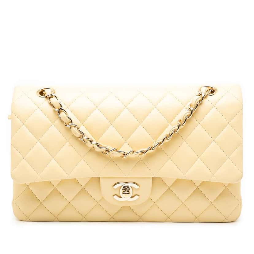 Chanel Medium Classic Lambskin Double Flap Yellow Leather Good condition - Front View