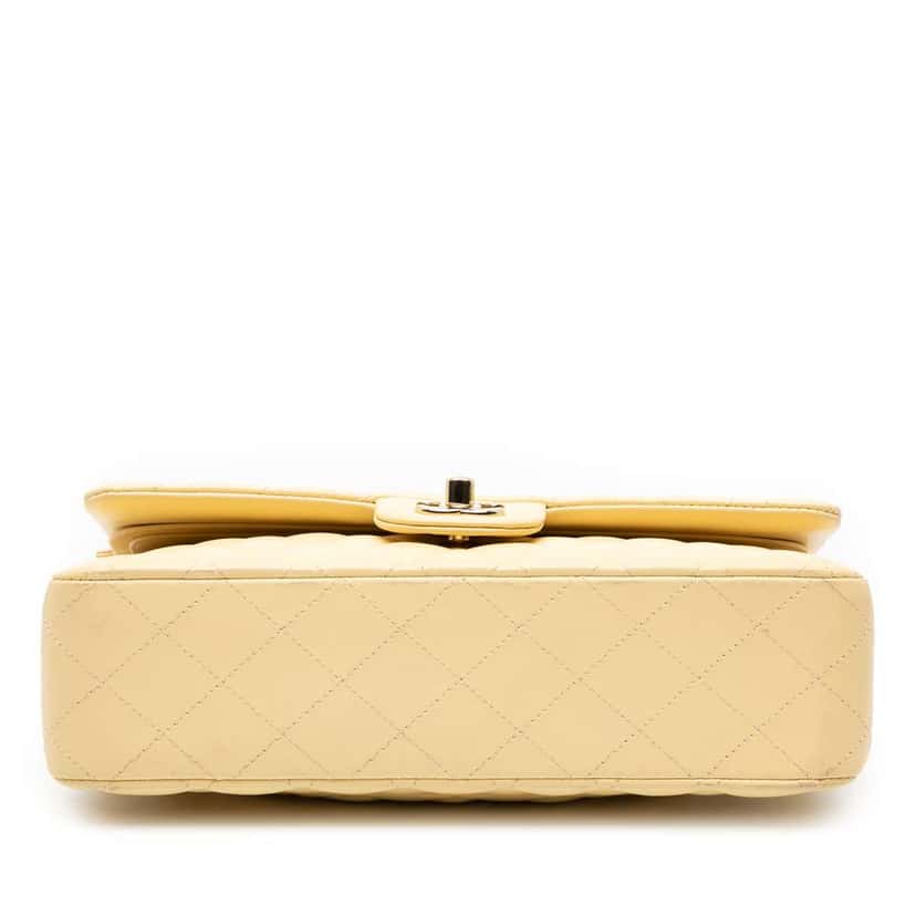 Chanel Medium Classic Lambskin Double Flap Yellow Leather Good condition - Inside View