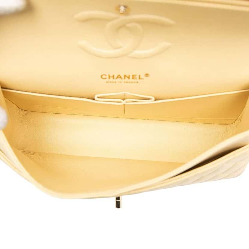 Chanel Medium Classic Lambskin Double Flap Yellow Leather Good condition - Model View