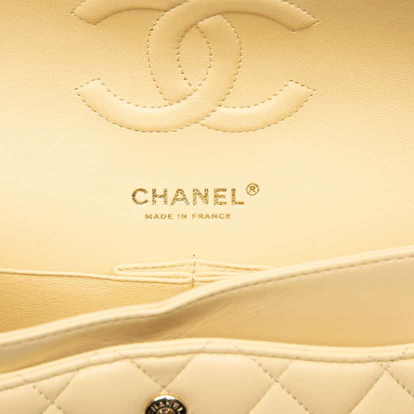 Chanel Medium Classic Lambskin Double Flap Yellow Leather Good condition - Box View