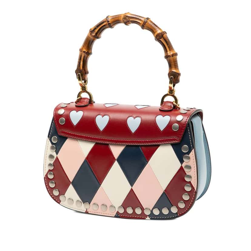 Gucci Small Calfskin Bamboo Lovelight 1947 Top Handle Bag Red Leather Good condition - Back View