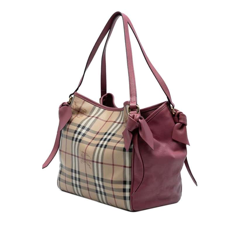 Burberry Small Leather Trimmed Haymarket Check Coated Canvas Canterbury Bow Tote Brown Canvas Good condition - Back View