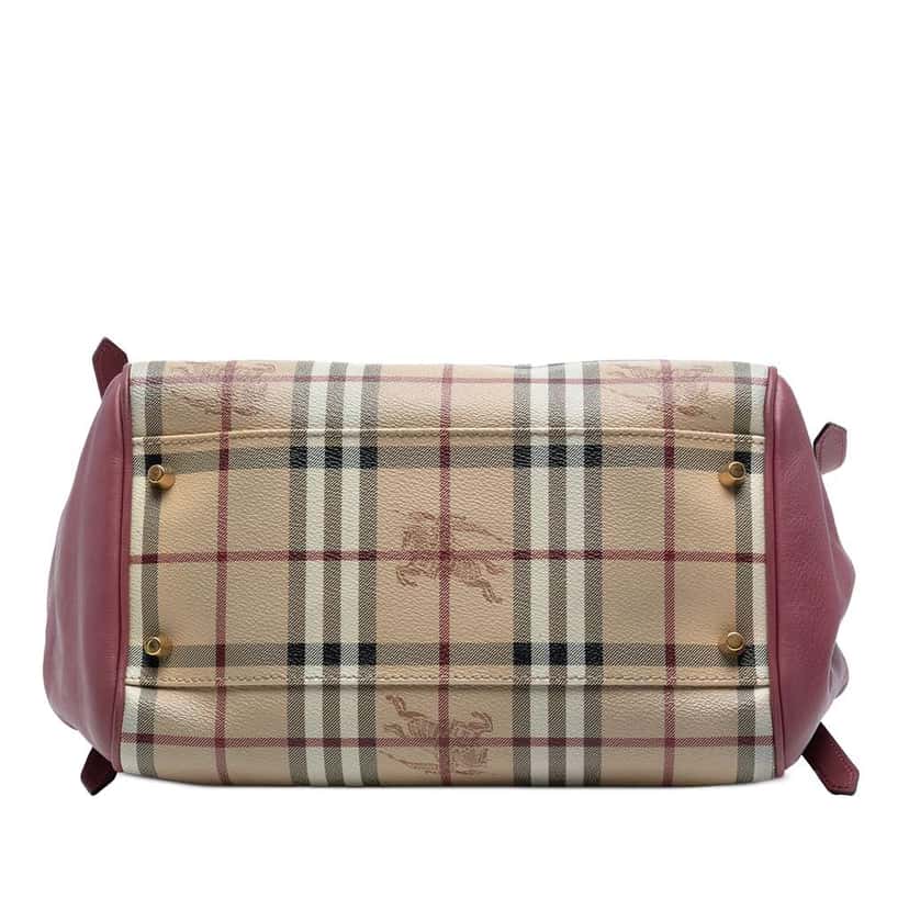 Burberry Small Leather Trimmed Haymarket Check Coated Canvas Canterbury Bow Tote Brown Canvas Good condition - Inside View