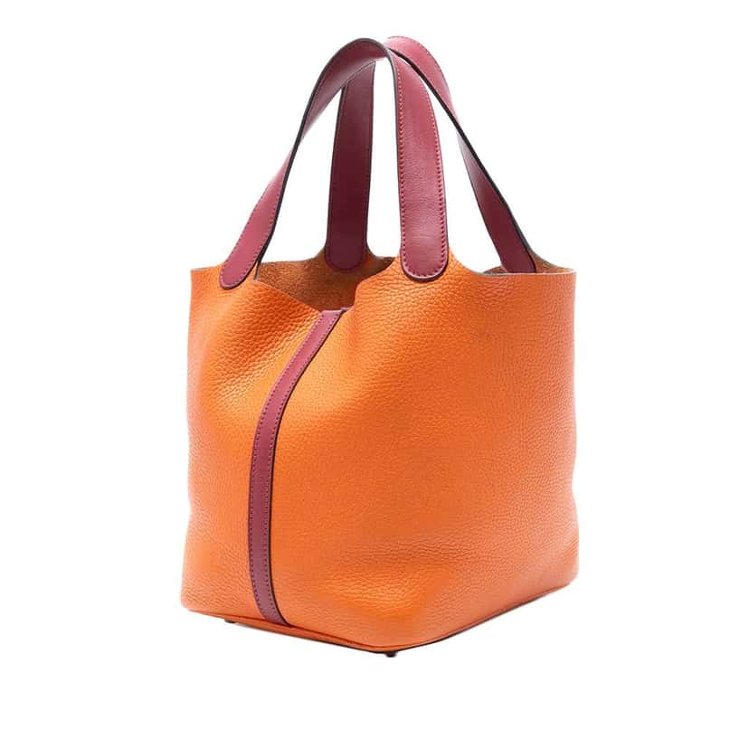 Hermès Bicolor Clemence and Swift Picotin Lock 22 Orange Leather Good condition - Back View
