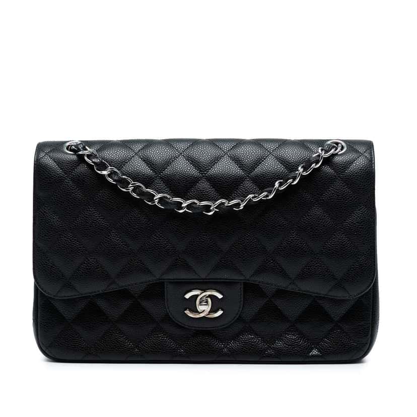 Chanel Jumbo Classic Caviar Double Flap Black Leather Good condition - Front View