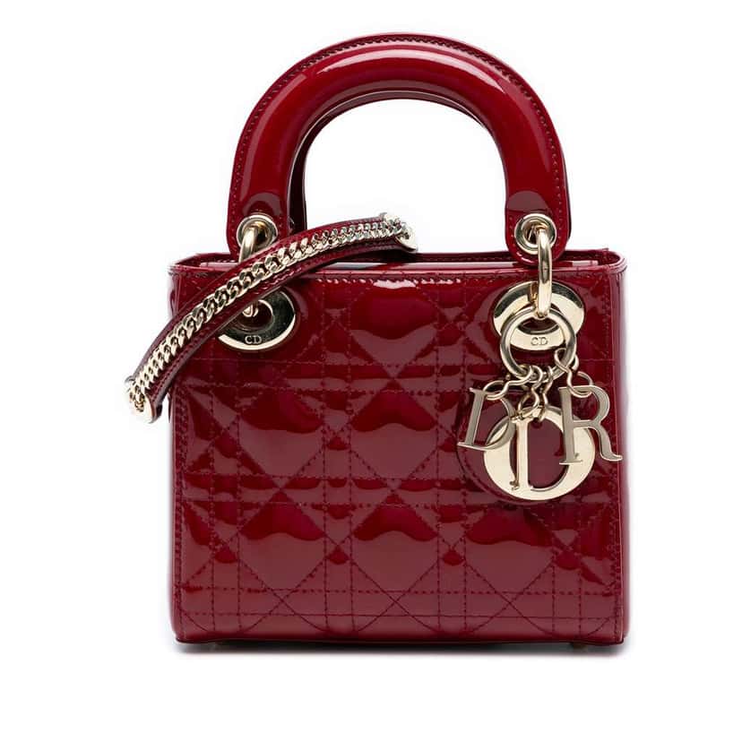 Dior Mini Patent Cannage Lady Dior Red Leather Good condition - Front View