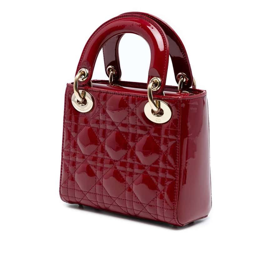 Dior Mini Patent Cannage Lady Dior Red Leather Good condition - Back View