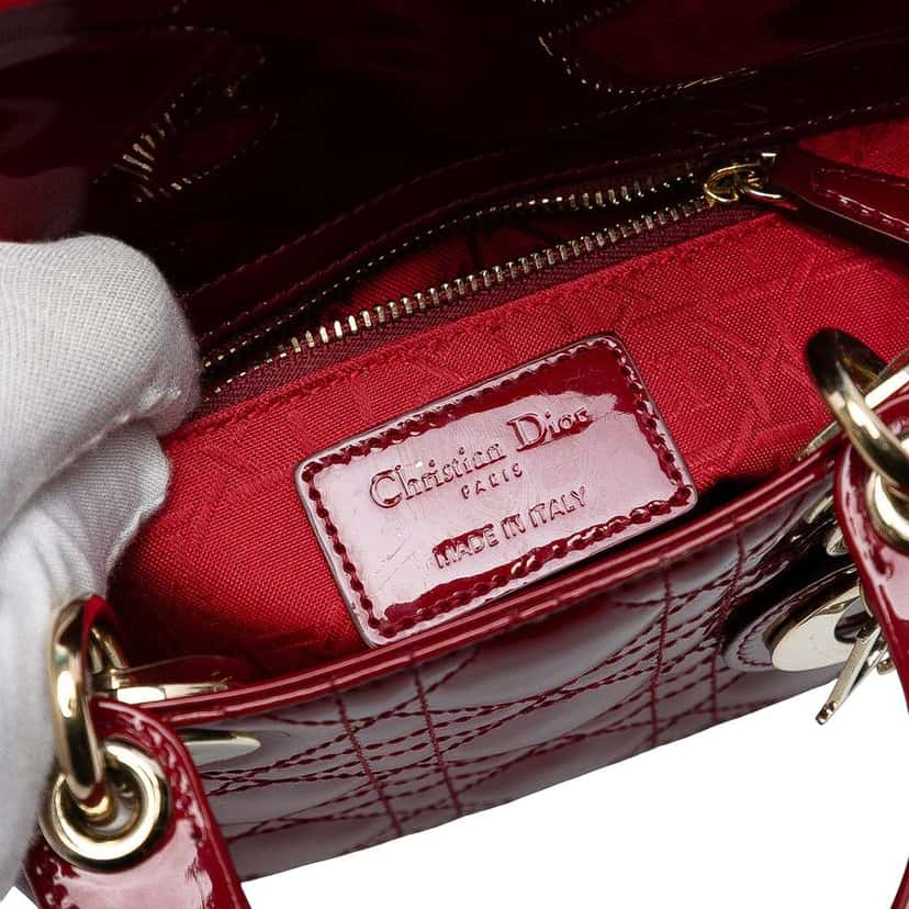 Dior Mini Patent Cannage Lady Dior Red Leather Good condition - Box View