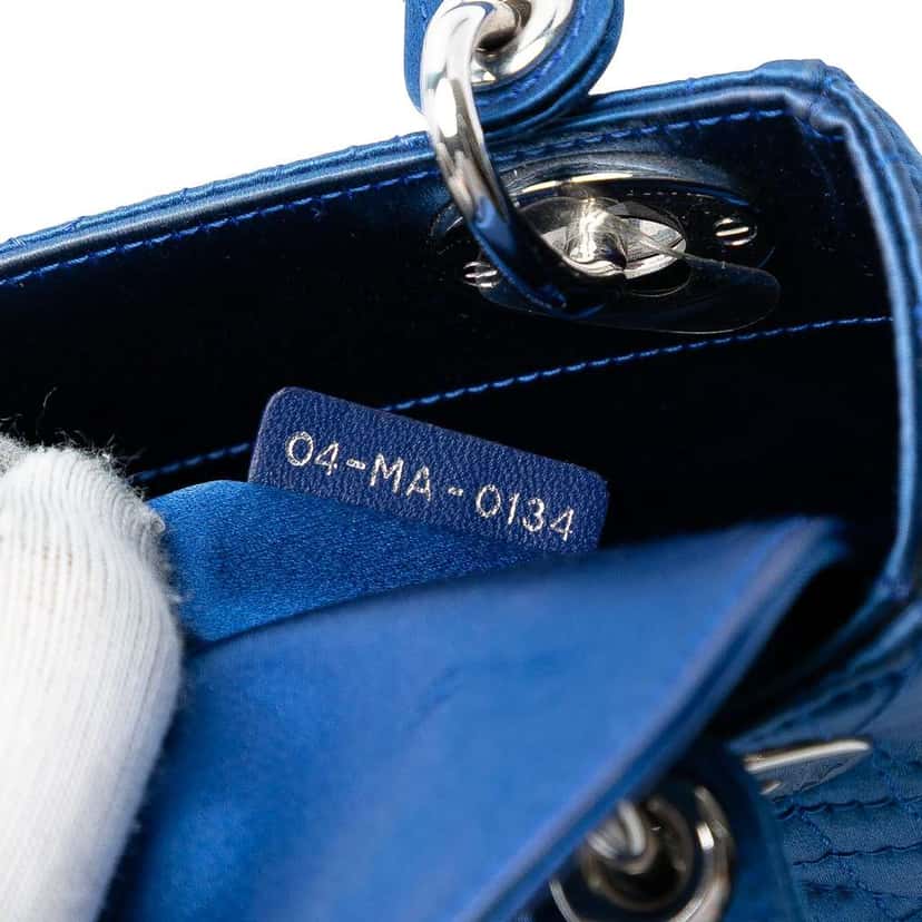 Dior Mini Satin Cannage Beaded Handle Lady Dior Blue Satin Good condition - Box View