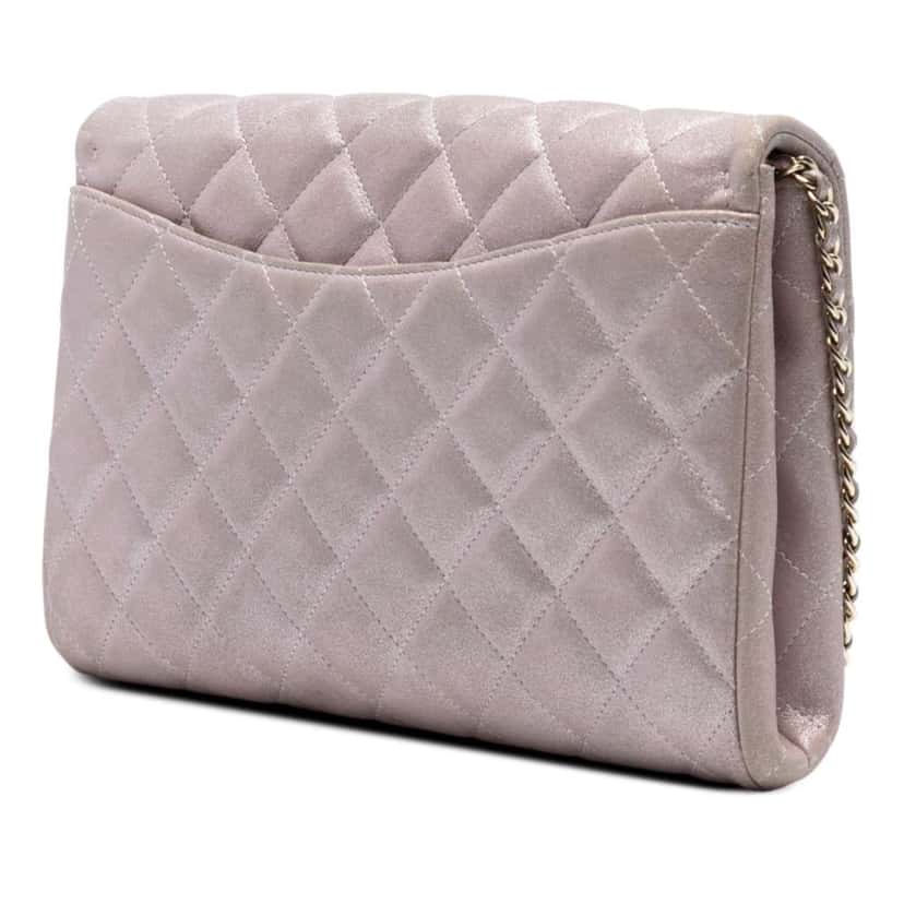 Chanel CC Quilted Iridescent Calfskin Clutch with Chain Pink Leather Good condition - Back View