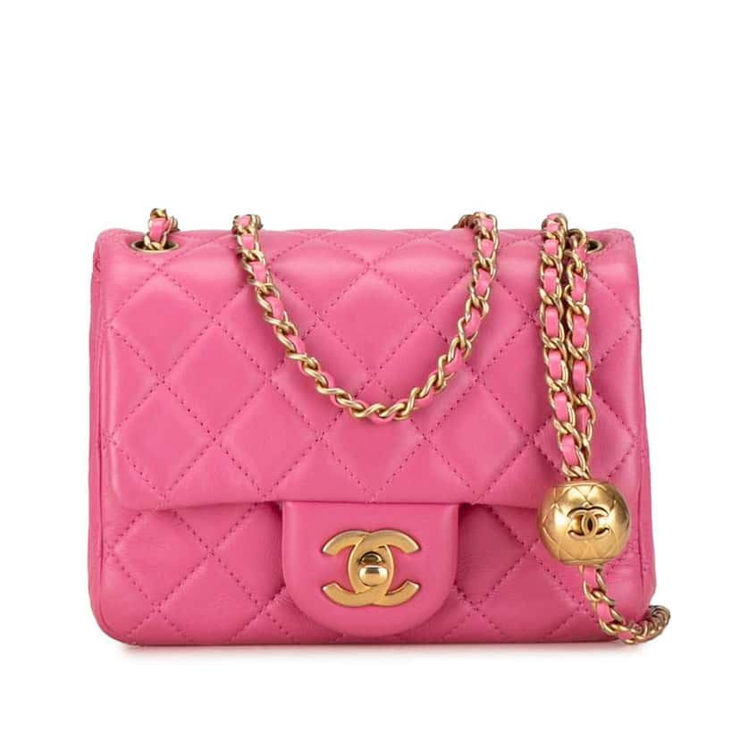 Chanel Mini Square Classic Lambskin Pearl Crush Single Flap Pink Leather Very good condition - Front View