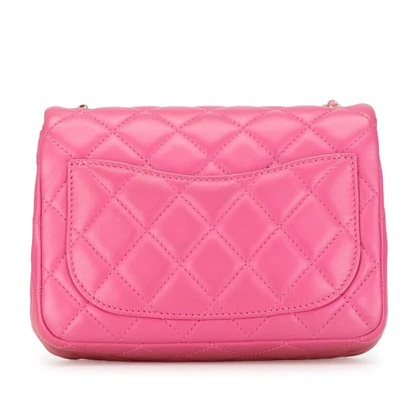 Chanel Mini Square Classic Lambskin Pearl Crush Single Flap Pink Leather Very good condition - Inside View