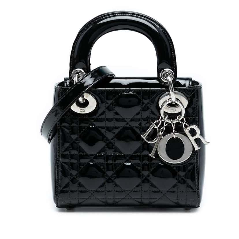 Dior Mini Patent Cannage Lady Dior Black Leather Good condition - Front View