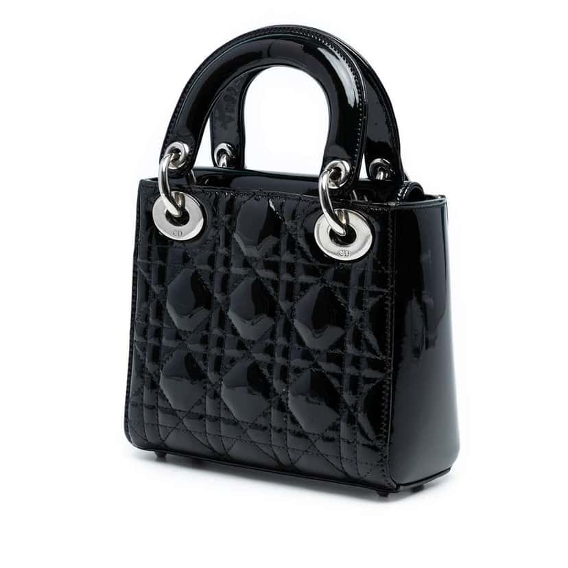 Dior Mini Patent Cannage Lady Dior Black Leather Good condition - Back View