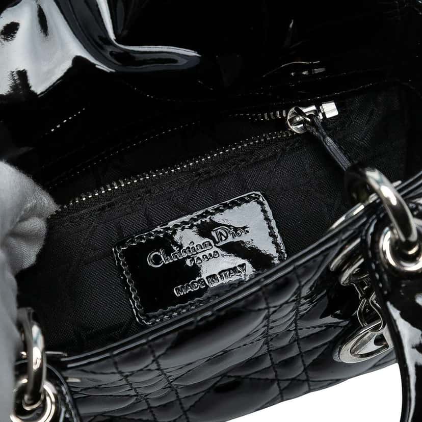 Dior Mini Patent Cannage Lady Dior Black Leather Good condition - Box View