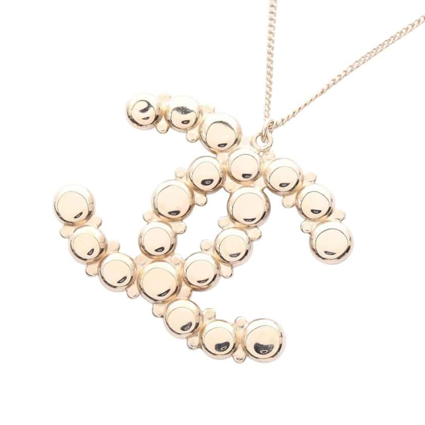 Chanel Gold Plated Faux Pearl CC Rhinestone Pendant Necklace Gold Metal Good condition - Back View