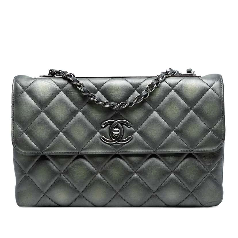 Chanel Quilted Metallic Lambskin Trendy CC Flap Grey Leather Good condition - Front View