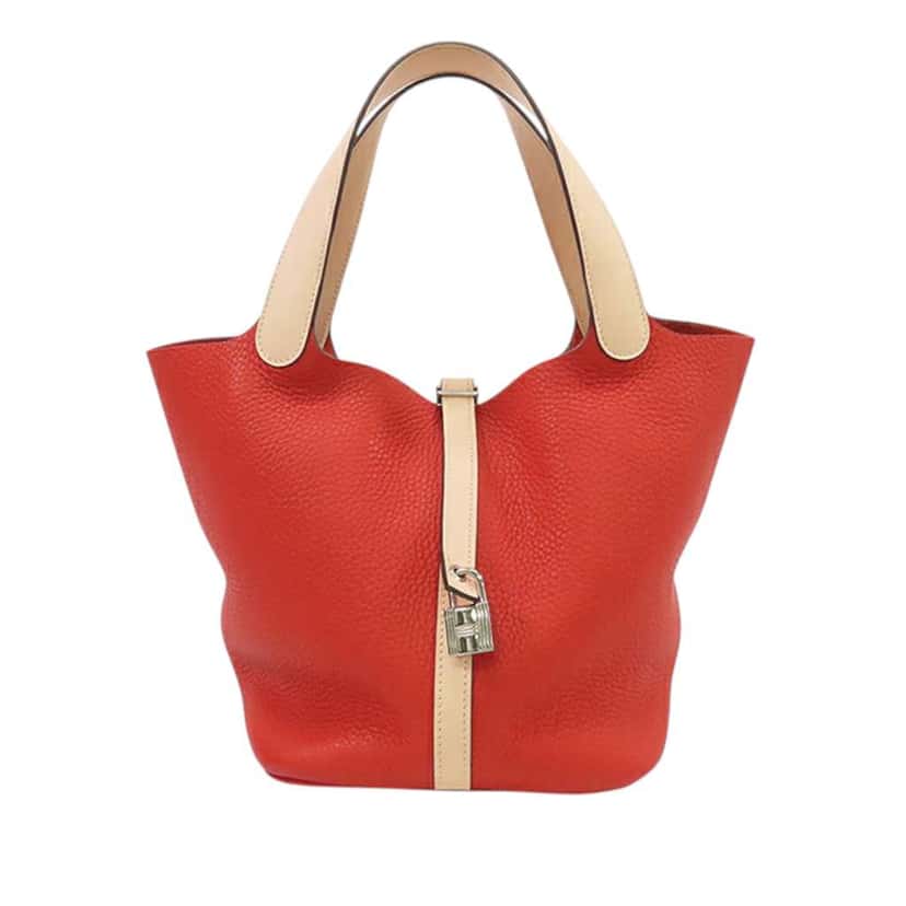 Hermès Bicolor Clemence and Swift Picotin Lock 22 Red Leather Good condition - Front View