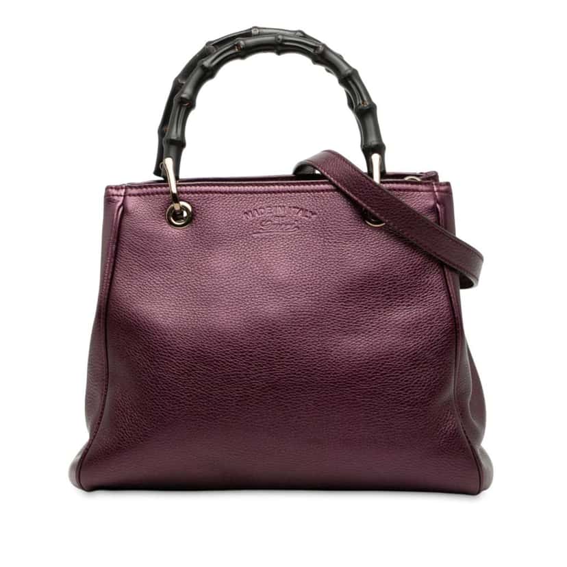 Gucci Small Metallic Calfskin Bamboo Shopper Satchel Purple Leather Good condition - Front View
