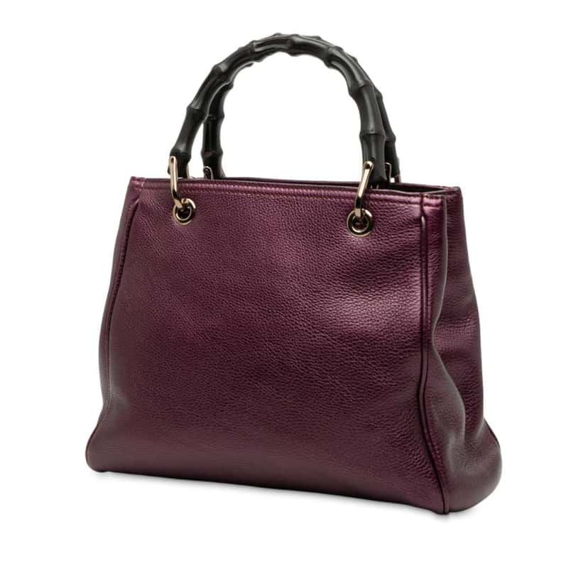 Gucci Small Metallic Calfskin Bamboo Shopper Satchel Purple Leather Good condition - Back View