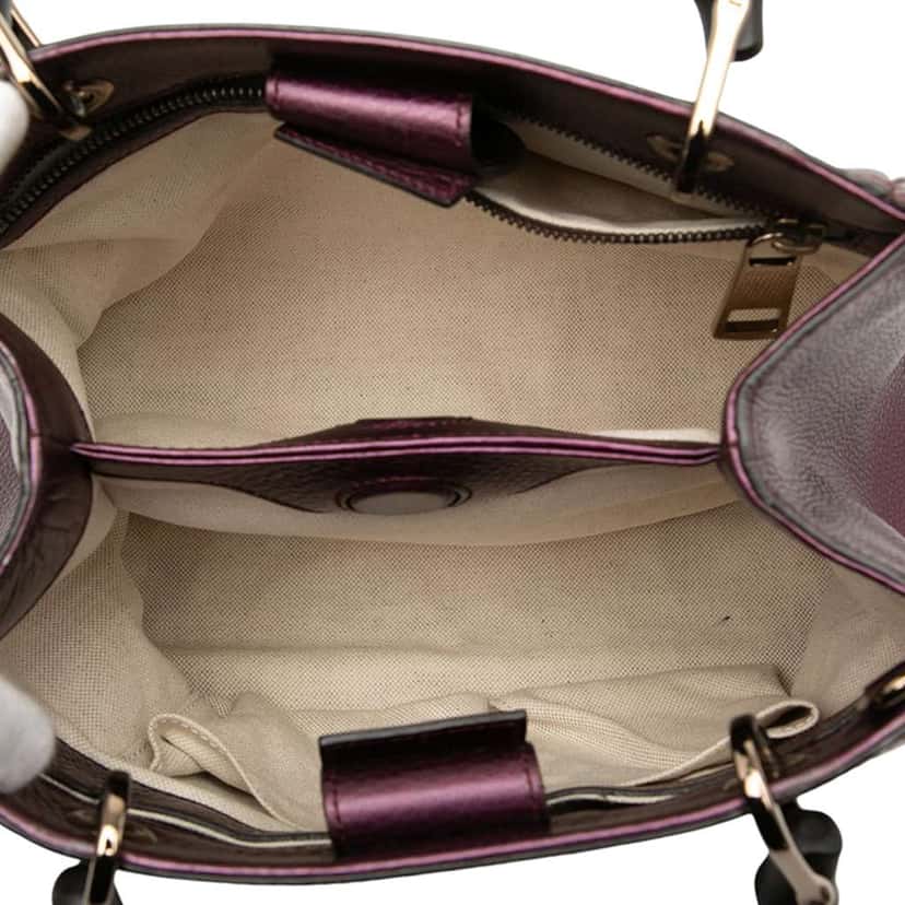 Gucci Small Metallic Calfskin Bamboo Shopper Satchel Purple Leather Good condition - Model View