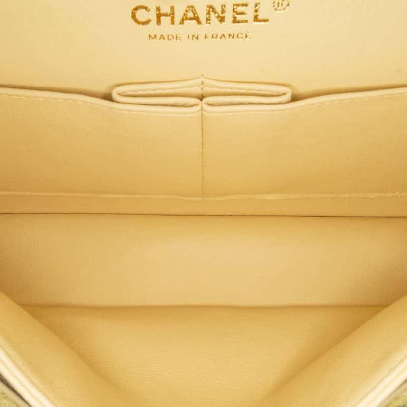 Chanel Medium Classic Fringed Tweed Double Flap Yellow Tweed Good condition - Box View