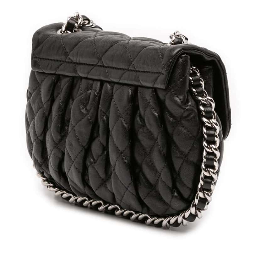 Chanel Mini Quilted Lambskin Chain Around Flap Black Leather Good condition - Back View