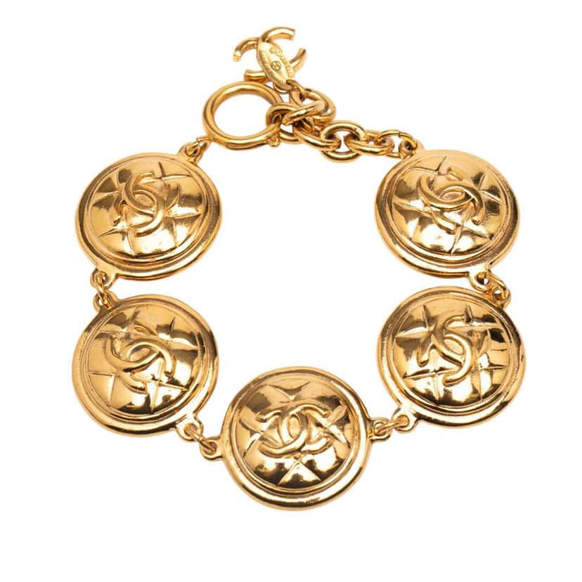 Chanel CC Gold Plated Quilted Medallion Bracelet Gold Metal Good condition - Inside View