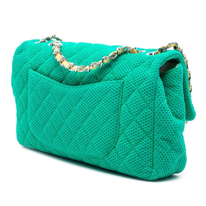 Chanel Medium Classic Mesh Single Flap Green Polyester Good condition - Back View
